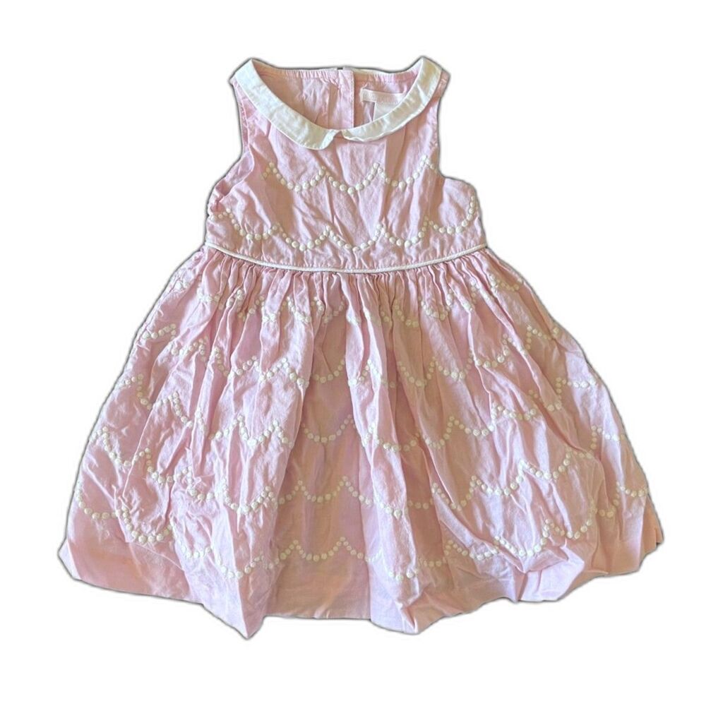 Janie and Jack Baby Girl 12-18M Pink Embroidered Peter Pan Collar Dress